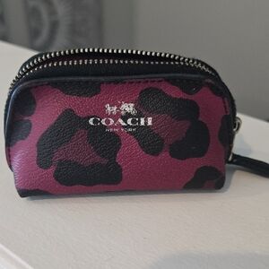 Coach Pink and Black Leopard Zip Card Pouch